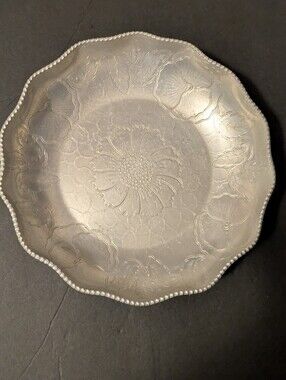 Hand Wrought Aluminum Decorative Floral Serving Bowl Vintage 1950s